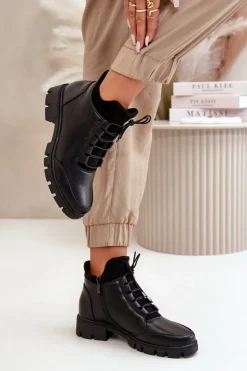 Damskie Boto Niskie Botki Damskie Ocieplane Z Eko Skóry Czarne Erisabelle