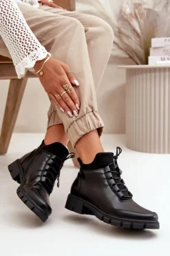 Damskie Boto Niskie Botki Damskie Ocieplane Z Eko Skóry Czarne Erisabelle