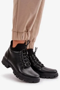 Damskie Boto Niskie Botki Damskie Ocieplane Z Eko Skóry Czarne Erisabelle