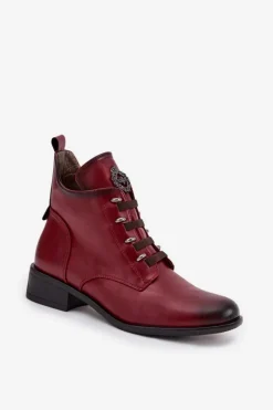 Boto Botki Ocieplane|Czarne Botki*Niskie Botki Ocieplane Na Zamek Z Ozdobą Bordowe Nevalia