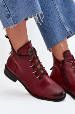 Boto Botki Ocieplane|Czarne Botki*Niskie Botki Ocieplane Na Zamek Z Ozdobą Bordowe Nevalia