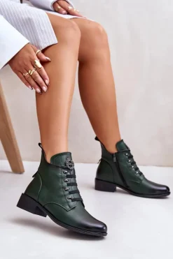 Outlet Boto Niskie Botki Ocieplane Na Zamek Z Ozdobą Zielone Nevalia Zielony