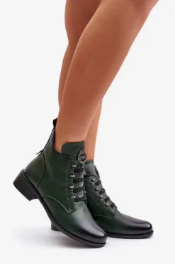 Outlet Boto Niskie Botki Ocieplane Na Zamek Z Ozdobą Zielone Nevalia Zielony