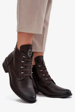 Boto Botki Ocieplane|Botki Zimowe Damskie*Niskie Botki Ocieplane Na Zamek Z Ozdobą Brązowe Nevalia Brązowy