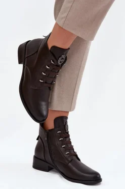 Boto Botki Ocieplane|Botki Zimowe Damskie*Niskie Botki Ocieplane Na Zamek Z Ozdobą Brązowe Nevalia Brązowy