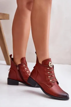 Boto Czarne Botki|Botki Zimowe Damskie*Niskie Botki Ocieplane Na Zamek Z Ozdobą Brązowe Nevalia