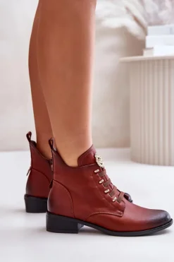 Boto Czarne Botki|Botki Zimowe Damskie*Niskie Botki Ocieplane Na Zamek Z Ozdobą Brązowe Nevalia