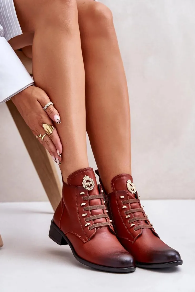 Boto Czarne Botki|Botki Zimowe Damskie*Niskie Botki Ocieplane Na Zamek Z Ozdobą Brązowe Nevalia