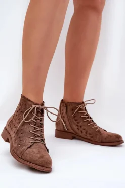 Damskie Damskie buty S.Barski Niskie Botki Z Ażurowym Wzorem S.Barski HY51-185 Brązowe