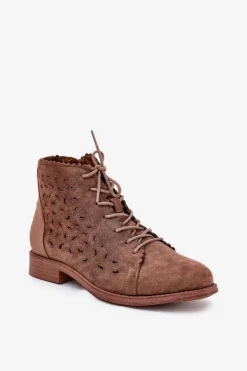 Damskie Damskie buty S.Barski Niskie Botki Z Ażurowym Wzorem S.Barski HY51-185 Brązowe