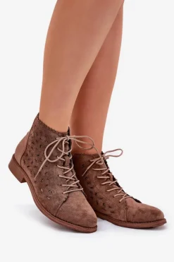 Damskie Damskie buty S.Barski Niskie Botki Z Ażurowym Wzorem S.Barski HY51-185 Brązowe