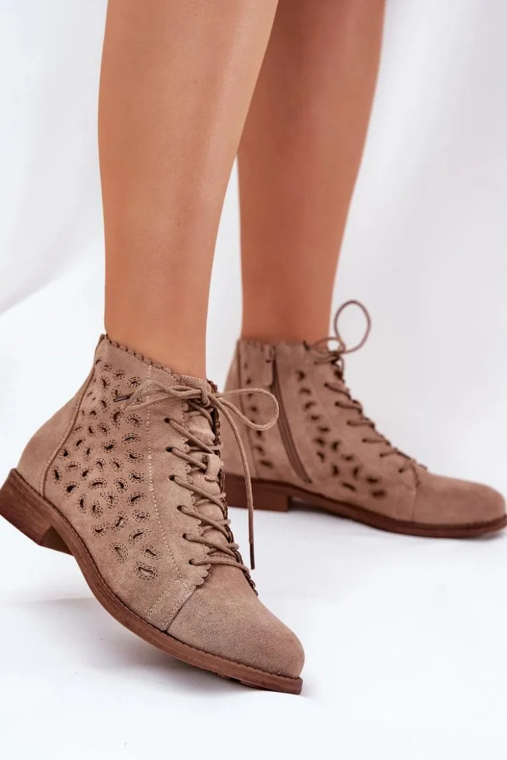 Best Damskie buty S.Barski Niskie Botki Z Ażurowym Wzorem S.Barski HY51-185 Beżowe Beżowy