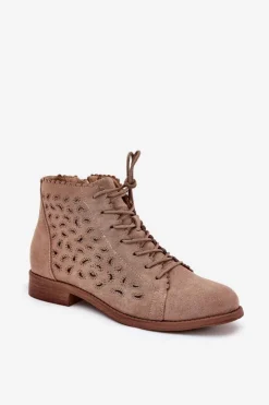 Best Damskie buty S.Barski Niskie Botki Z Ażurowym Wzorem S.Barski HY51-185 Beżowe Beżowy