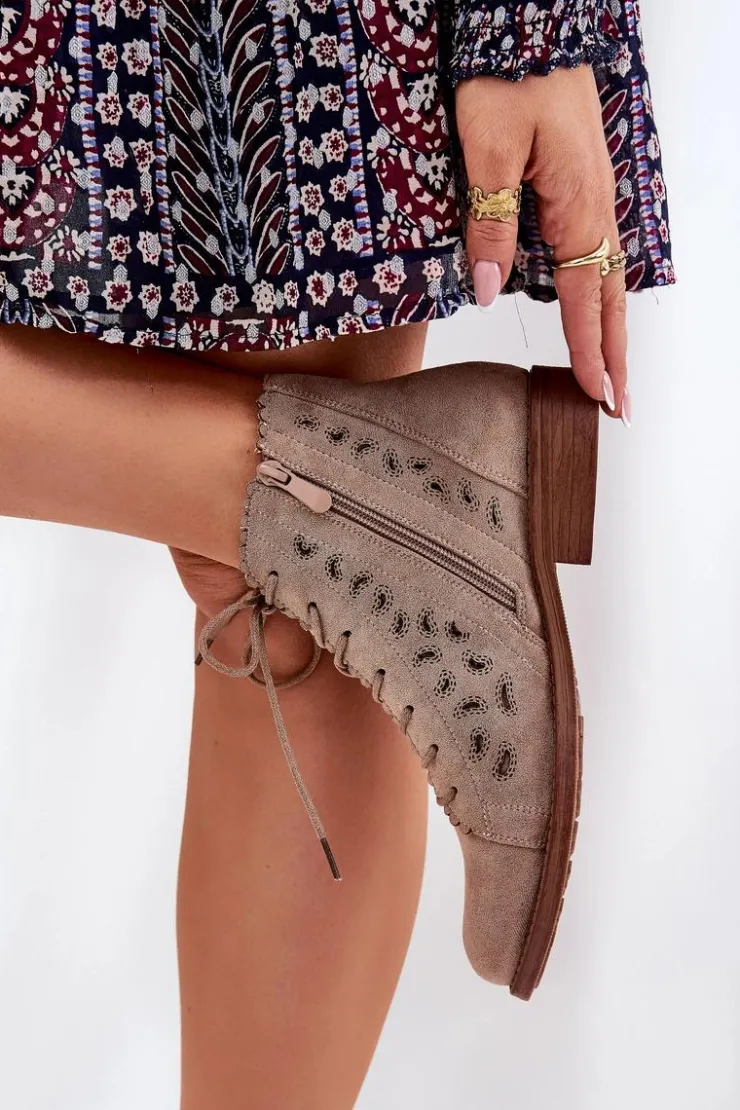 Best Damskie buty S.Barski Niskie Botki Z Ażurowym Wzorem S.Barski HY51-185 Beżowe Beżowy