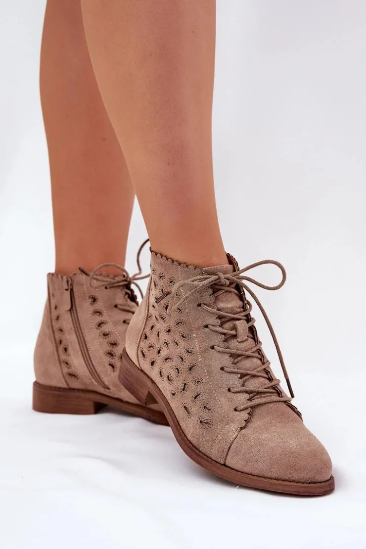 Best Damskie buty S.Barski Niskie Botki Z Ażurowym Wzorem S.Barski HY51-185 Beżowe Beżowy