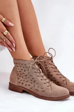 Best Damskie buty S.Barski Niskie Botki Z Ażurowym Wzorem S.Barski HY51-185 Beżowe Beżowy