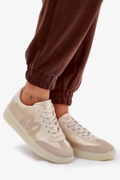 Boto Sneakersy Damskie*Niskie Buty Sportowe Damskie Z Eko Skóry Złoto-Beżowe Iladira Złoty