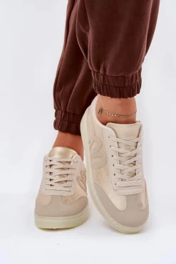 Boto Sneakersy Damskie*Niskie Buty Sportowe Damskie Z Eko Skóry Złoto-Beżowe Iladira Złoty