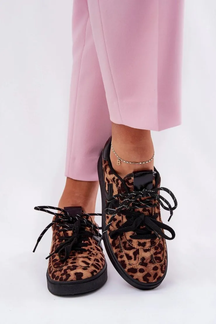 Clearance Boto Niskie Buty Sportowe Damskie W Panterkę Brązowe Zelevelis Brązowy