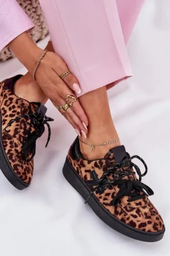 Clearance Boto Niskie Buty Sportowe Damskie W Panterkę Brązowe Zelevelis Brązowy