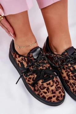 Clearance Boto Niskie Buty Sportowe Damskie W Panterkę Brązowe Zelevelis Brązowy