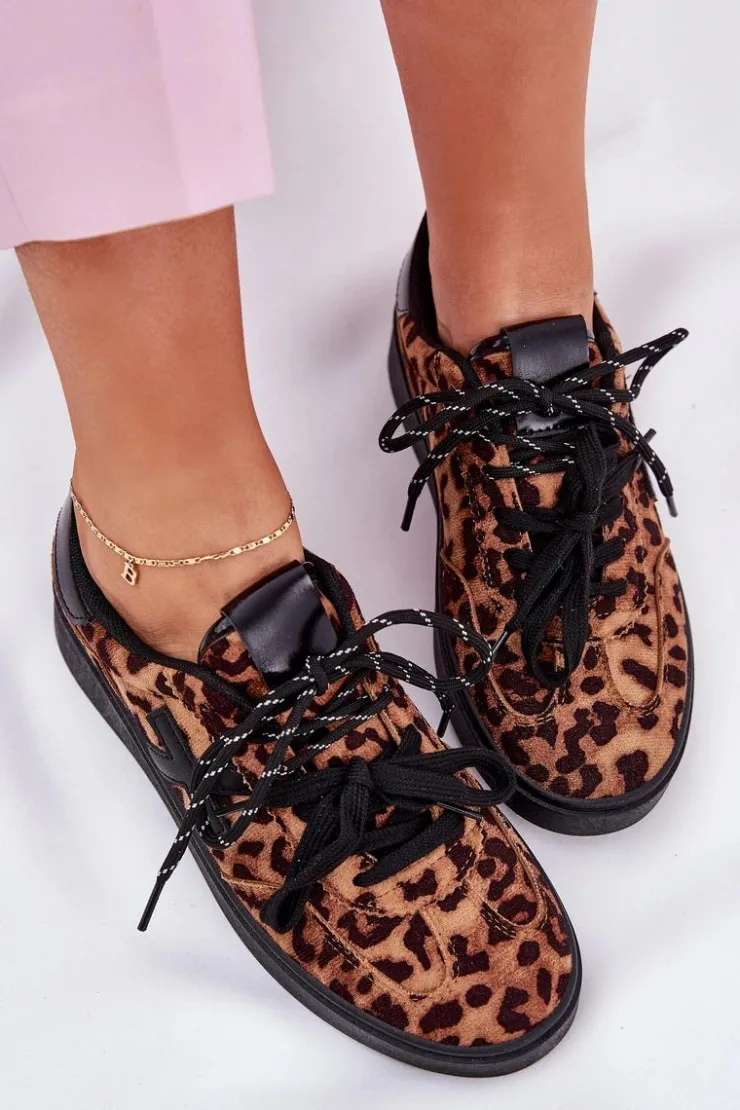 Clearance Boto Niskie Buty Sportowe Damskie W Panterkę Brązowe Zelevelis Brązowy