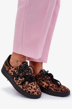 Clearance Boto Niskie Buty Sportowe Damskie W Panterkę Brązowe Zelevelis Brązowy