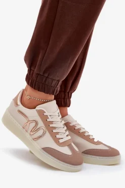 Damskie Boto Niskie Buty Sportowe Damskie Z Eko Skóry Beżowe Iladira