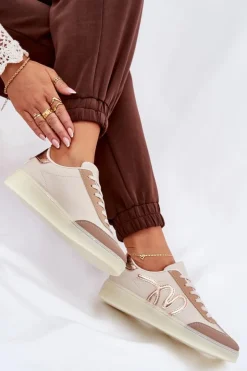 Damskie Boto Niskie Buty Sportowe Damskie Z Eko Skóry Beżowe Iladira