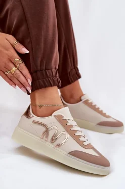 Damskie Boto Niskie Buty Sportowe Damskie Z Eko Skóry Beżowe Iladira