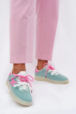 Damskie Boto Niskie Buty Sportowe Damskie W Panterkę Miętowo-Różowe Zelevelis