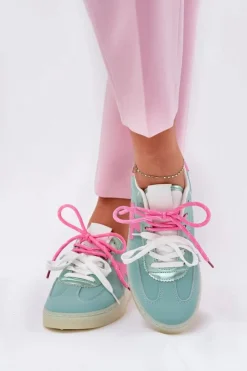 Damskie Boto Niskie Buty Sportowe Damskie W Panterkę Miętowo-Różowe Zelevelis