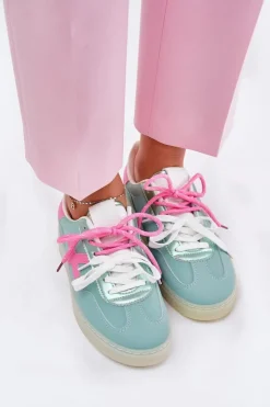 Damskie Boto Niskie Buty Sportowe Damskie W Panterkę Miętowo-Różowe Zelevelis