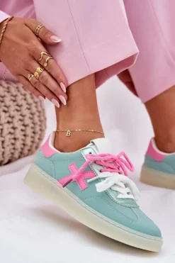 Damskie Boto Niskie Buty Sportowe Damskie W Panterkę Miętowo-Różowe Zelevelis