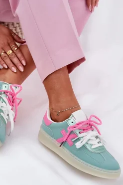 Damskie Boto Niskie Buty Sportowe Damskie W Panterkę Miętowo-Różowe Zelevelis