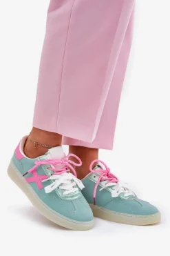 Damskie Boto Niskie Buty Sportowe Damskie W Panterkę Miętowo-Różowe Zelevelis