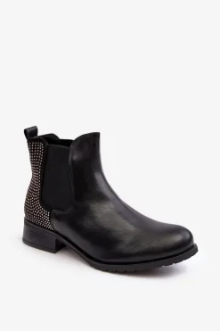 Boto Botki Ocieplane|Czarne Botki*Niskie Damskie Botki Sztyblety Ze Zdobieniem Czarne Donname