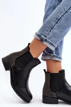 Boto Botki Ocieplane|Czarne Botki*Niskie Damskie Botki Sztyblety Ze Zdobieniem Czarne Donname