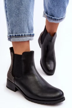Boto Botki Ocieplane|Czarne Botki*Niskie Damskie Botki Sztyblety Ze Zdobieniem Czarne Donname