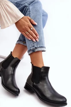 Boto Botki Ocieplane|Czarne Botki*Niskie Damskie Botki Sztyblety Ze Zdobieniem Czarne Donname