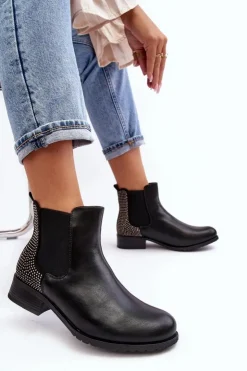 Boto Botki Ocieplane|Czarne Botki*Niskie Damskie Botki Sztyblety Ze Zdobieniem Czarne Donname