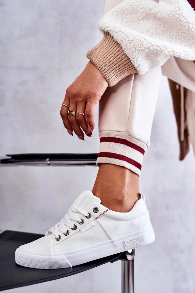 Damskie Big Star Shoes Niskie Damskie Materiałowe Trampki Big Star KK274003 Białe