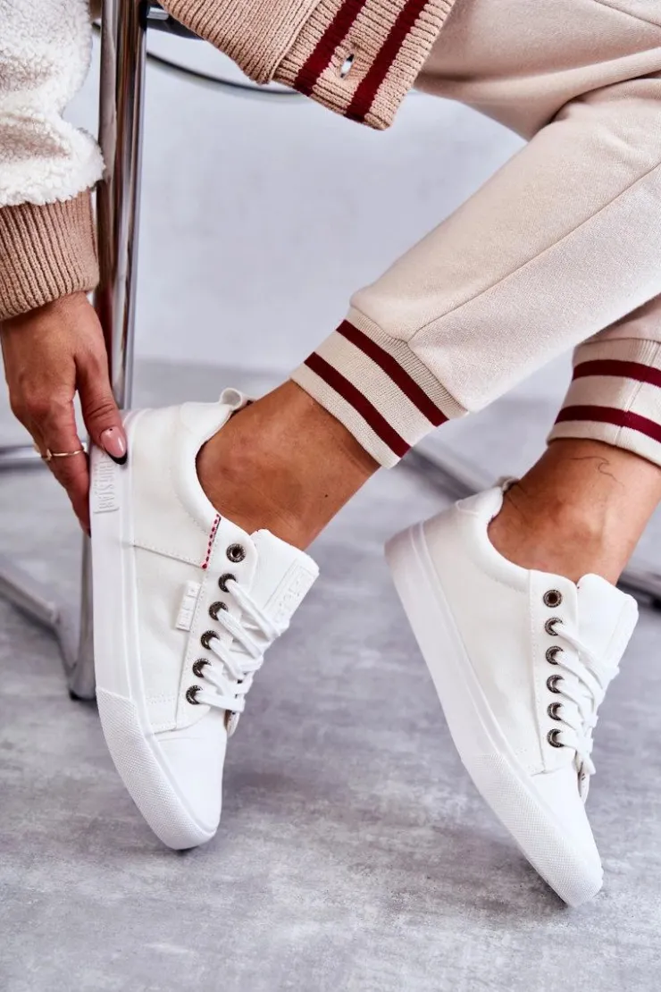 Damskie Big Star Shoes Niskie Damskie Materiałowe Trampki Big Star KK274003 Białe