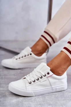 Damskie Big Star Shoes Niskie Damskie Materiałowe Trampki Big Star KK274003 Białe