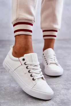 Damskie Big Star Shoes Niskie Damskie Materiałowe Trampki Big Star KK274003 Białe