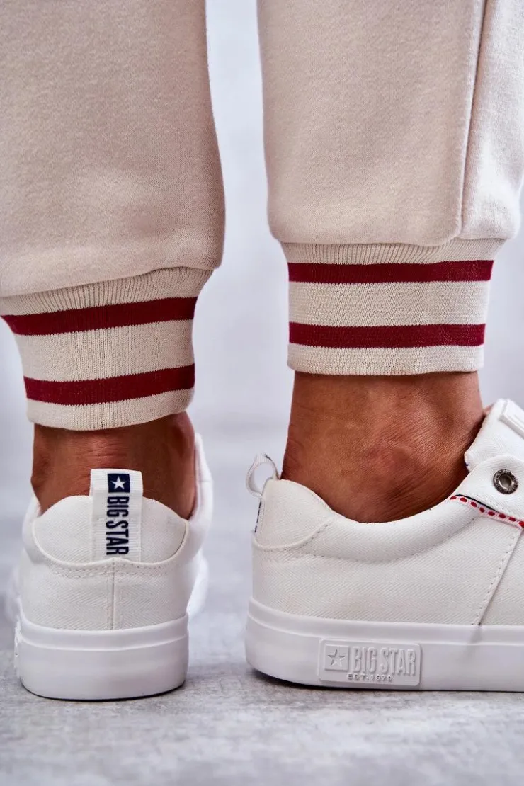 Damskie Big Star Shoes Niskie Damskie Materiałowe Trampki Big Star KK274003 Białe