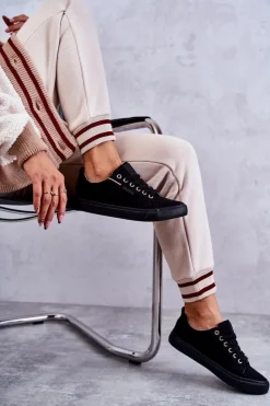 Big Star Shoes Trampki Damskie Big Star|Trampki Damskie Niskie*Niskie Damskie Materiałowe Trampki Big Star KK274004 Czarne Czarny