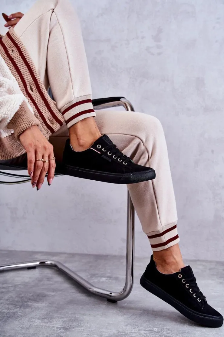 Big Star Shoes Trampki Damskie Big Star|Trampki Damskie Niskie*Niskie Damskie Materiałowe Trampki Big Star KK274004 Czarne Czarny