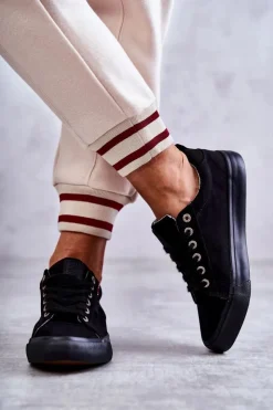 Big Star Shoes Trampki Damskie Big Star|Trampki Damskie Niskie*Niskie Damskie Materiałowe Trampki Big Star KK274004 Czarne Czarny