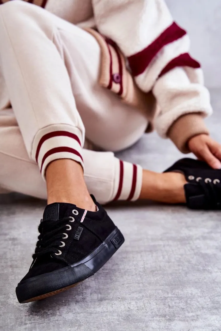 Big Star Shoes Trampki Damskie Big Star|Trampki Damskie Niskie*Niskie Damskie Materiałowe Trampki Big Star KK274004 Czarne Czarny